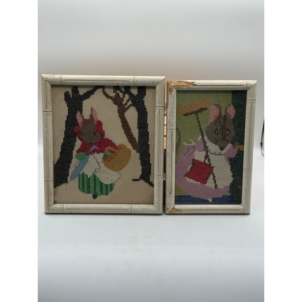 Vintage Beatrix Potter Cross Stitch Needlepoint Framed Art- Set 2 -Tiggy-Winkle